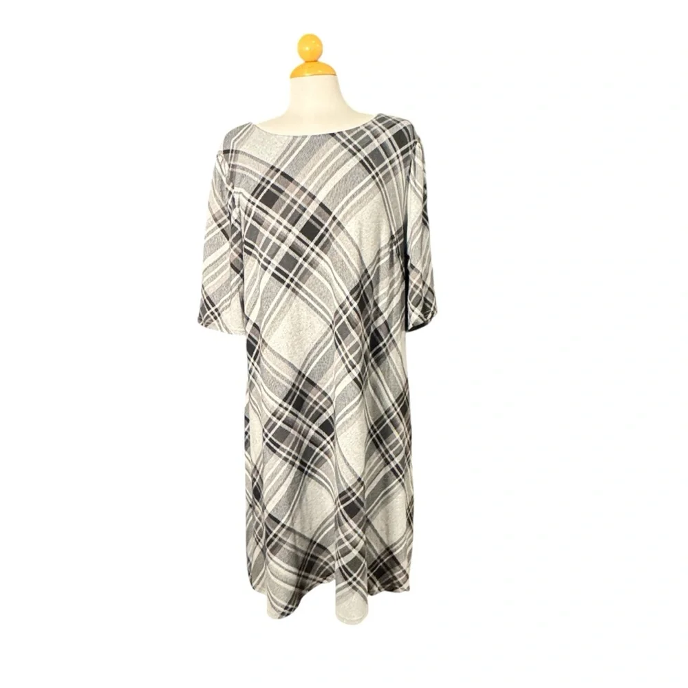 R&K Black and White Plaid Long Sleeve Dress - Picture 1 of 9